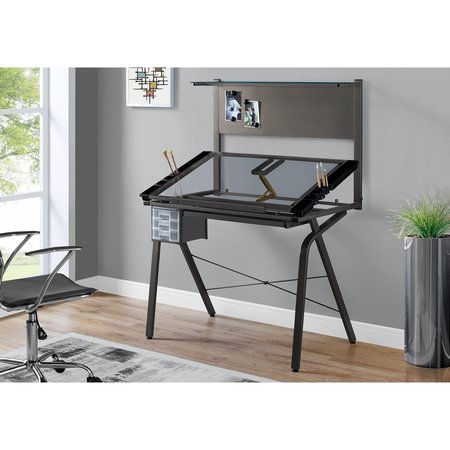 MONARCH SPECIALTIES Drafting Table - Adjustable / Grey Metal / Tempered Glass I 7034